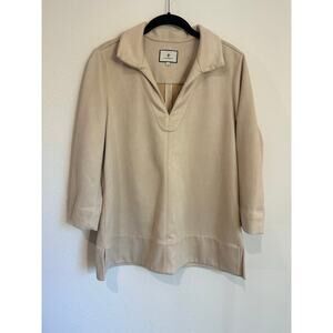 Tuckernuck Bone Ivory Faux Suede Margot Collared 3/4 Sleeve Top Size Large